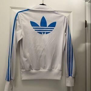 Adidas womens/youth jacket blue adidas strips on sleeves  Small white and blue